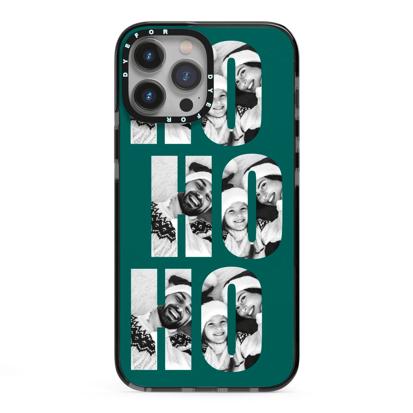 Green Ho Ho Ho Photo Upload Christmas iPhone 13 Pro Max Black Impact Case on Silver phone