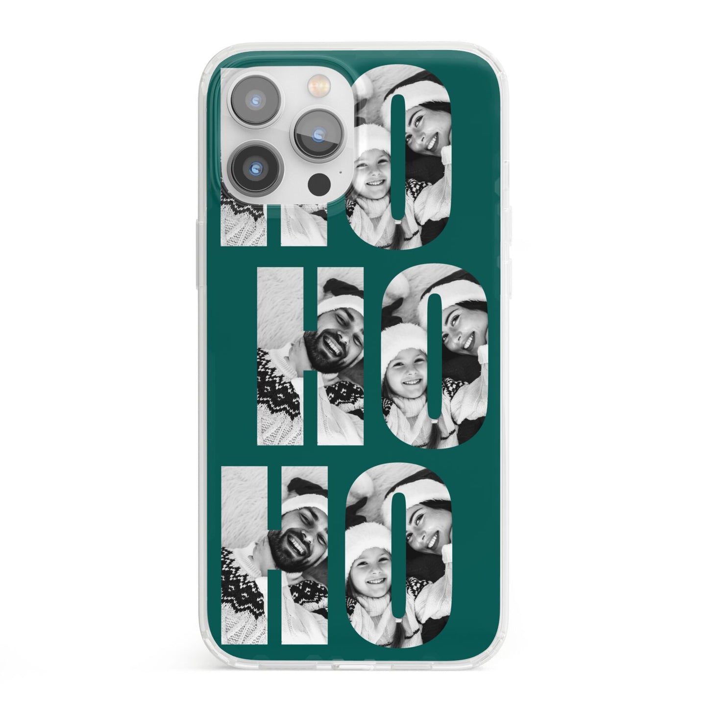 Green Ho Ho Ho Photo Upload Christmas iPhone 13 Pro Max Clear Bumper Case
