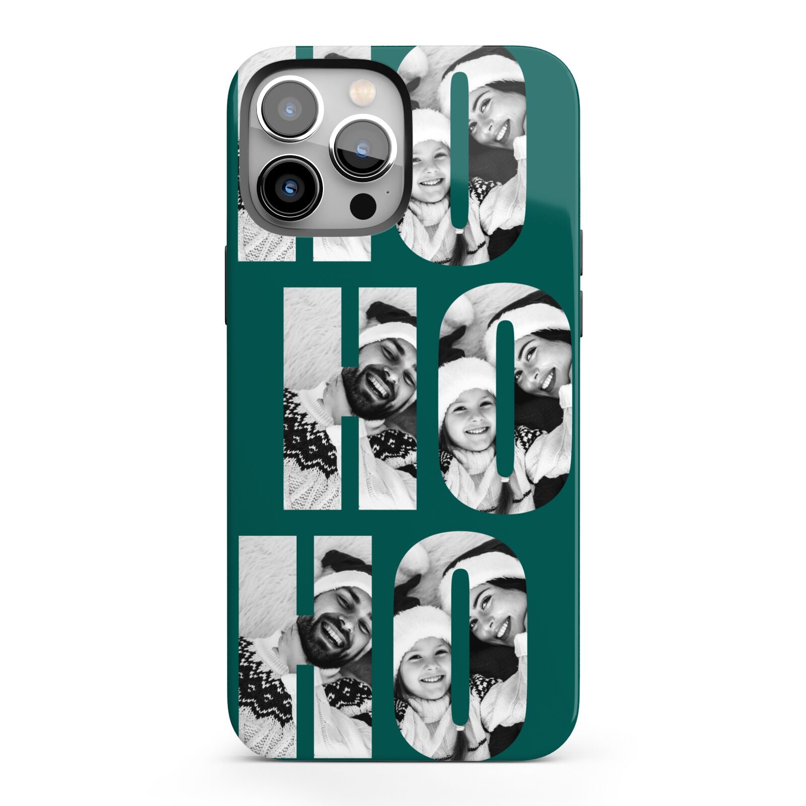 Green Ho Ho Ho Photo Upload Christmas iPhone 13 Pro Max Full Wrap 3D Tough Case