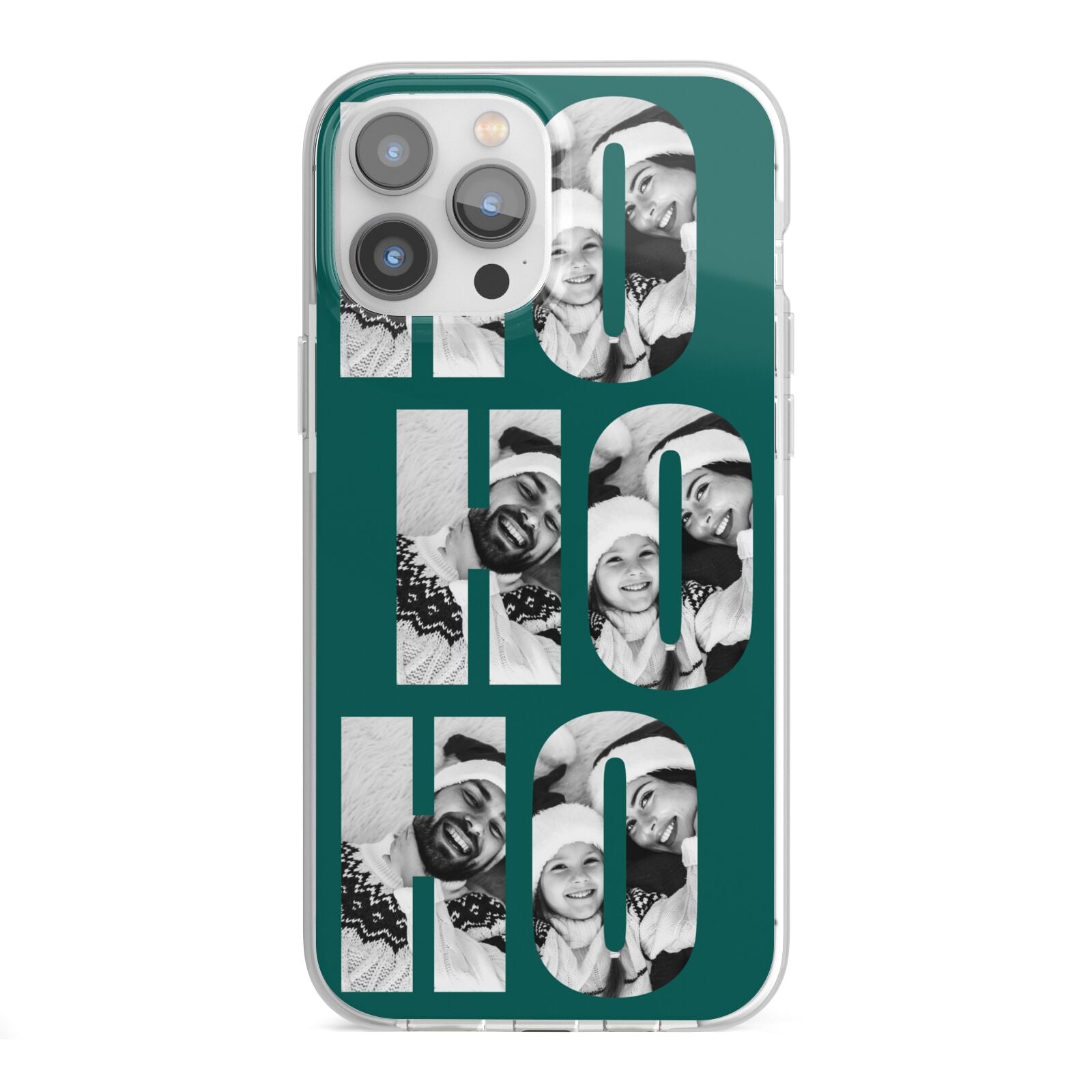 Green Ho Ho Ho Photo Upload Christmas iPhone 13 Pro Max TPU Impact Case with White Edges