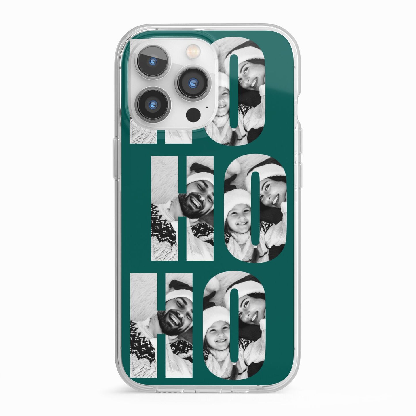 Green Ho Ho Ho Photo Upload Christmas iPhone 13 Pro TPU Impact Case with White Edges
