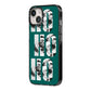 Green Ho Ho Ho Photo Upload Christmas iPhone 14 Black Impact Case Side Angle on Silver phone