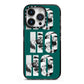 Green Ho Ho Ho Photo Upload Christmas iPhone 14 Pro Black Impact Case on Silver phone