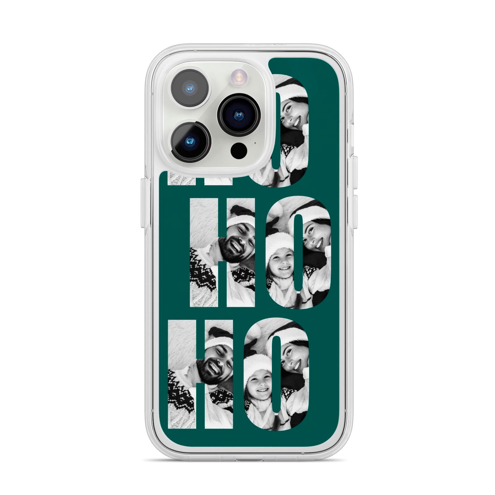 Green Ho Ho Ho Photo Upload Christmas iPhone 14 Pro Clear Tough Case Silver