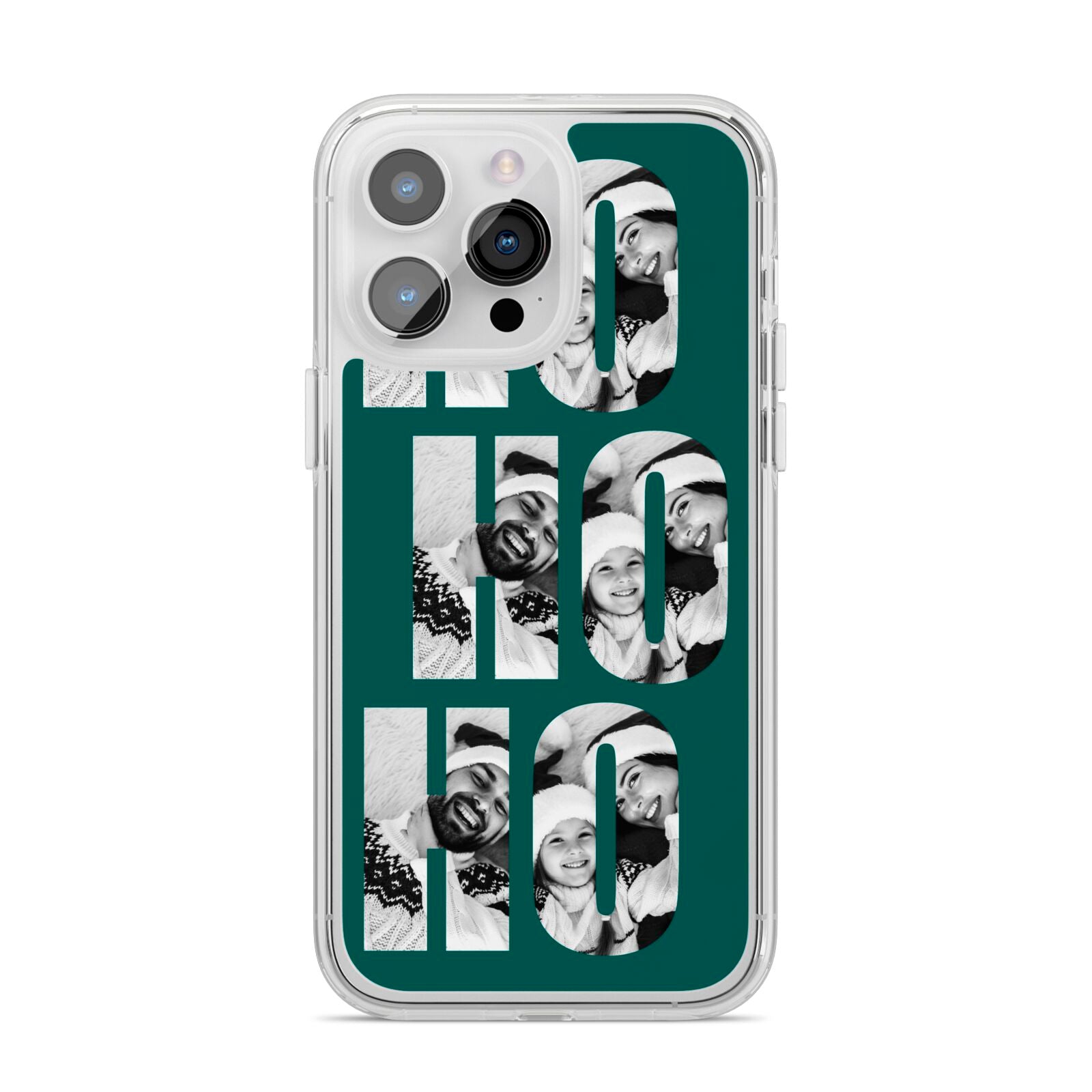 Green Ho Ho Ho Photo Upload Christmas iPhone 14 Pro Max Clear Tough Case Silver