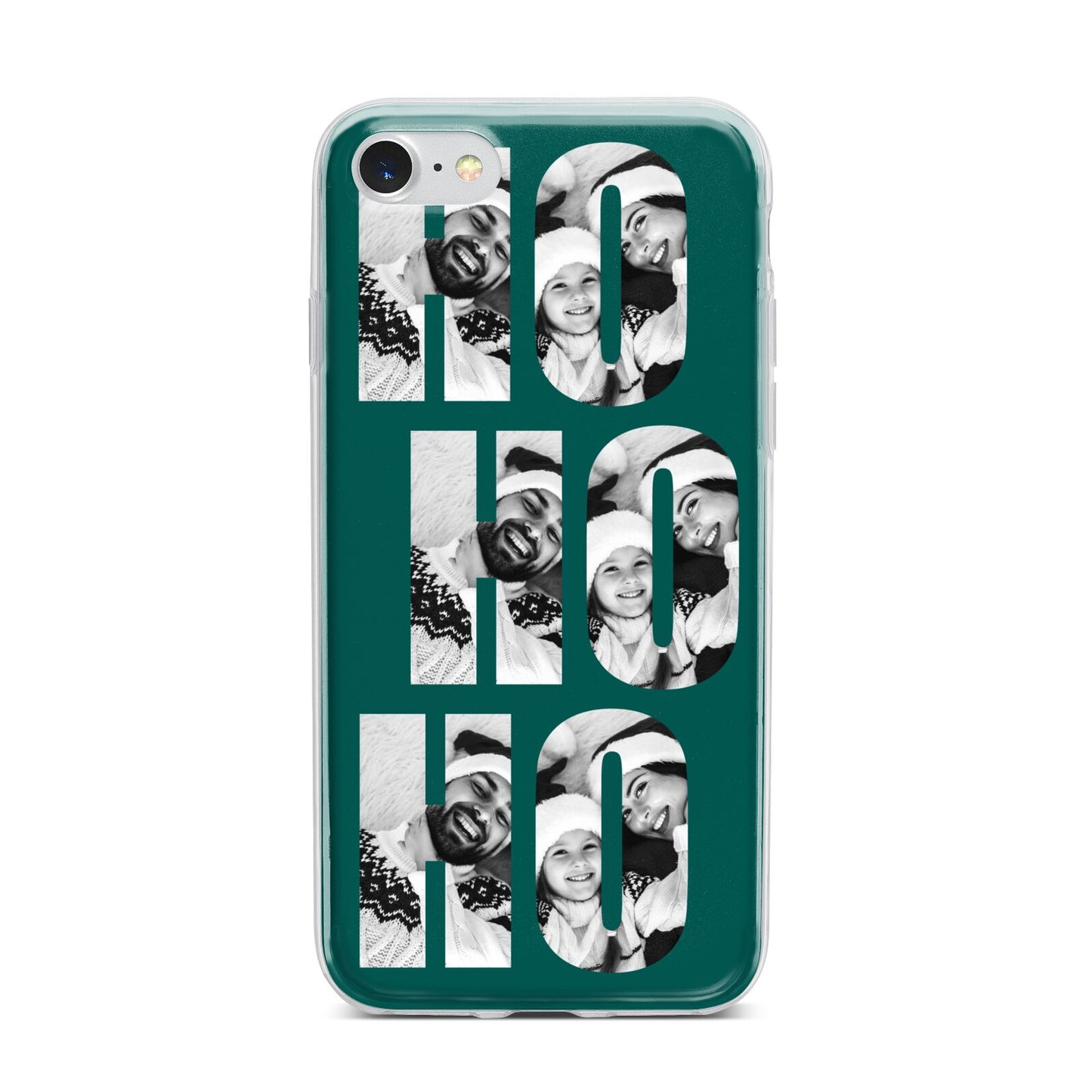 Green Ho Ho Ho Photo Upload Christmas iPhone 7 Bumper Case on Silver iPhone