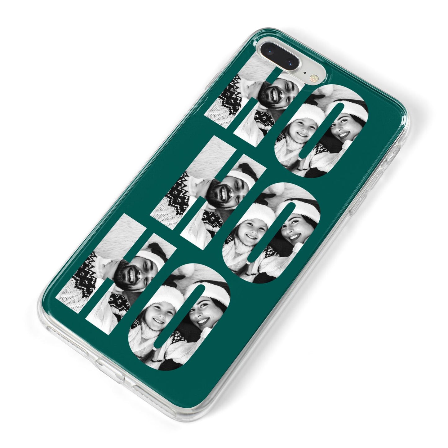 Green Ho Ho Ho Photo Upload Christmas iPhone 8 Plus Bumper Case on Silver iPhone Alternative Image
