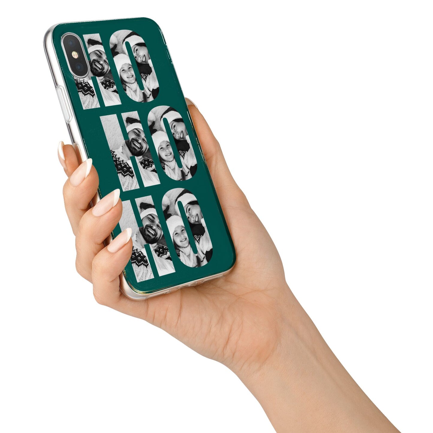 Green Ho Ho Ho Photo Upload Christmas iPhone X Bumper Case on Silver iPhone Alternative Image 2