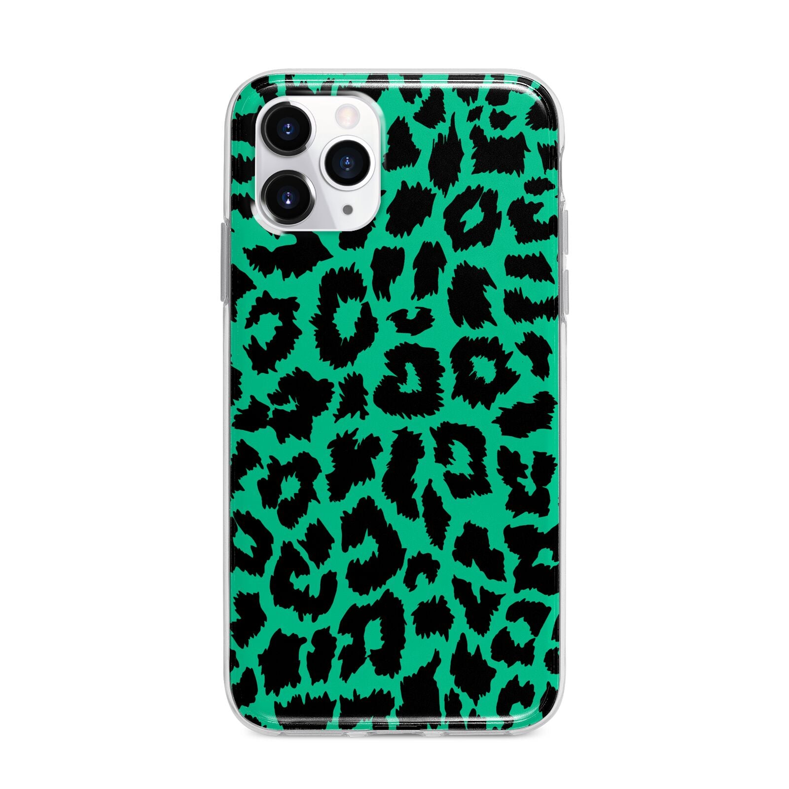 Green Leopard Print Apple iPhone 11 Pro Max in Silver with Bumper Case