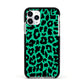 Green Leopard Print Apple iPhone 11 Pro in Silver with Black Impact Case