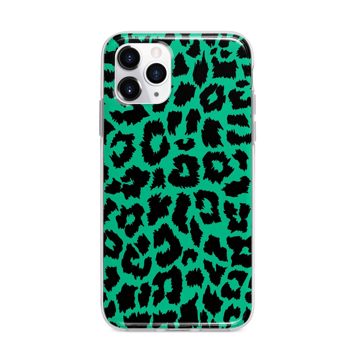 Green Leopard Print Apple iPhone 11 Pro in Silver with Bumper Case