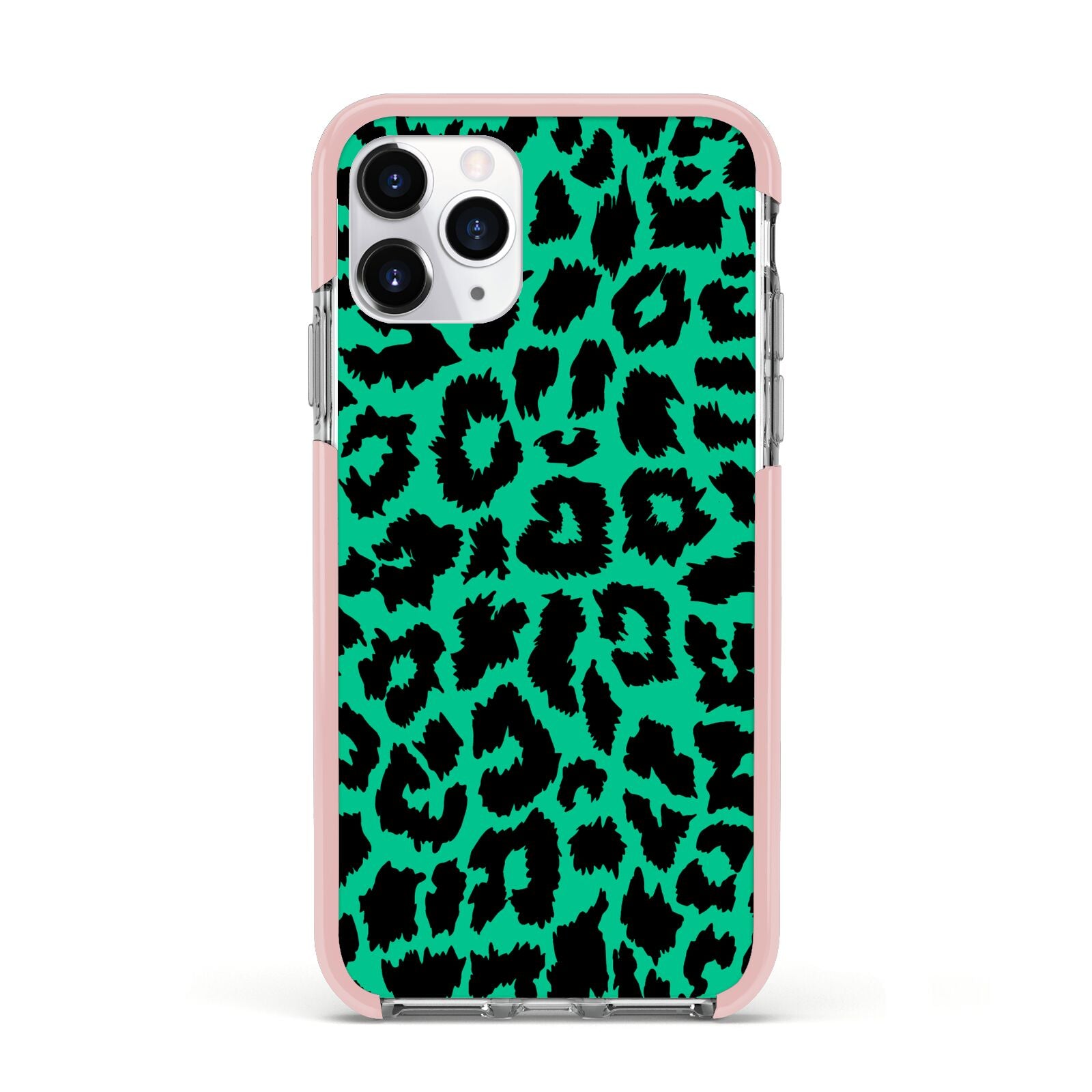 Green Leopard Print Apple iPhone 11 Pro in Silver with Pink Impact Case