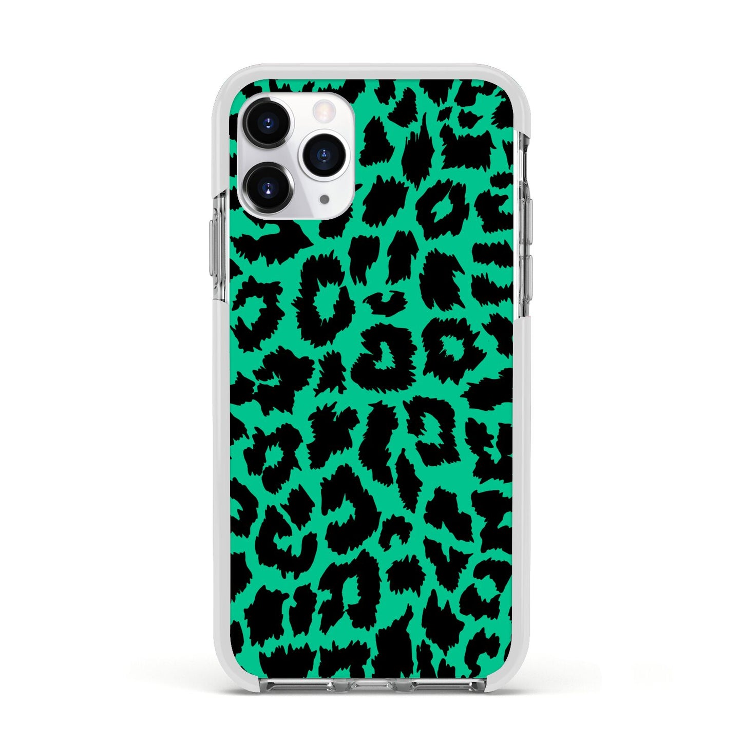 Green Leopard Print Apple iPhone 11 Pro in Silver with White Impact Case