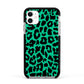 Green Leopard Print Apple iPhone 11 in White with Black Impact Case