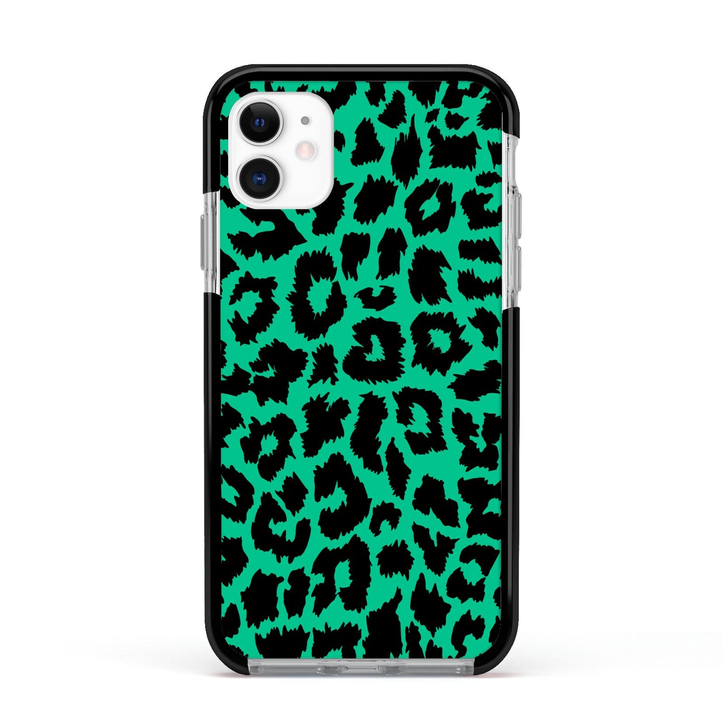 Green Leopard Print Apple iPhone 11 in White with Black Impact Case