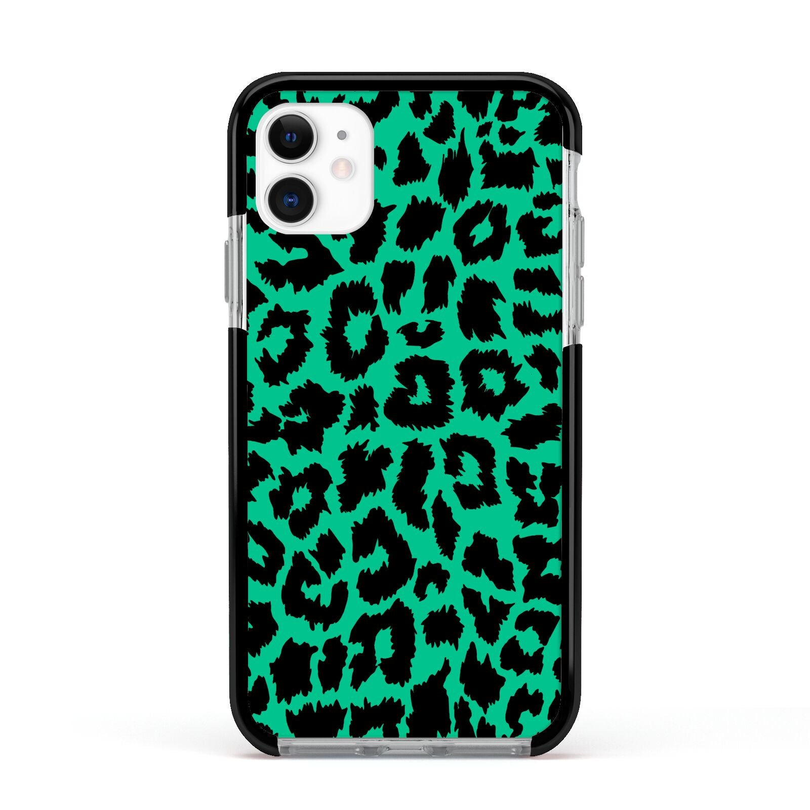 Green Leopard Print Apple iPhone 11 in White with Black Impact Case