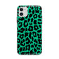 Green Leopard Print Apple iPhone 11 in White with Bumper Case