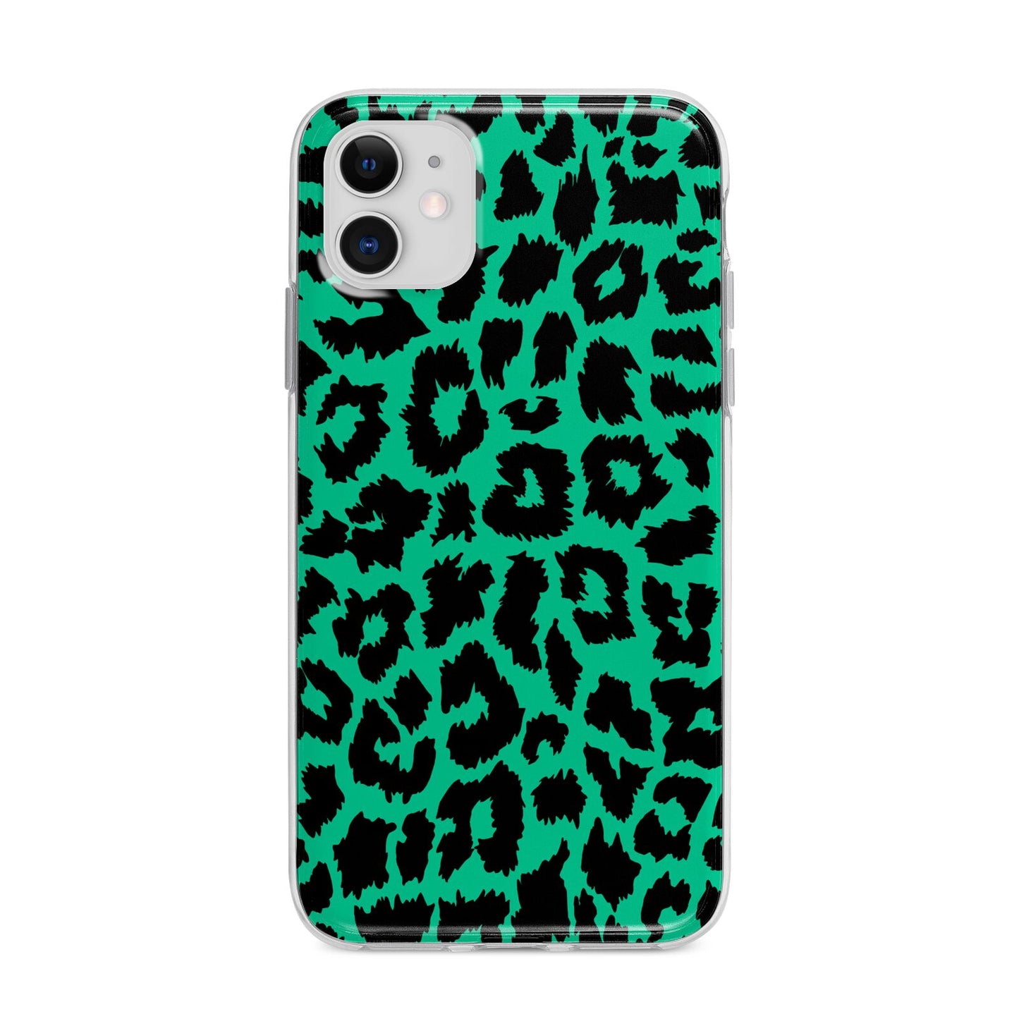 Green Leopard Print Apple iPhone 11 in White with Bumper Case