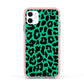 Green Leopard Print Apple iPhone 11 in White with Pink Impact Case