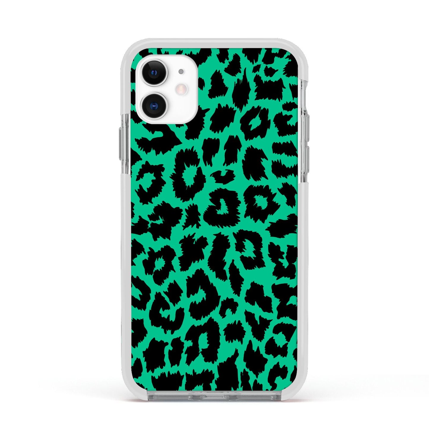 Green Leopard Print Apple iPhone 11 in White with White Impact Case