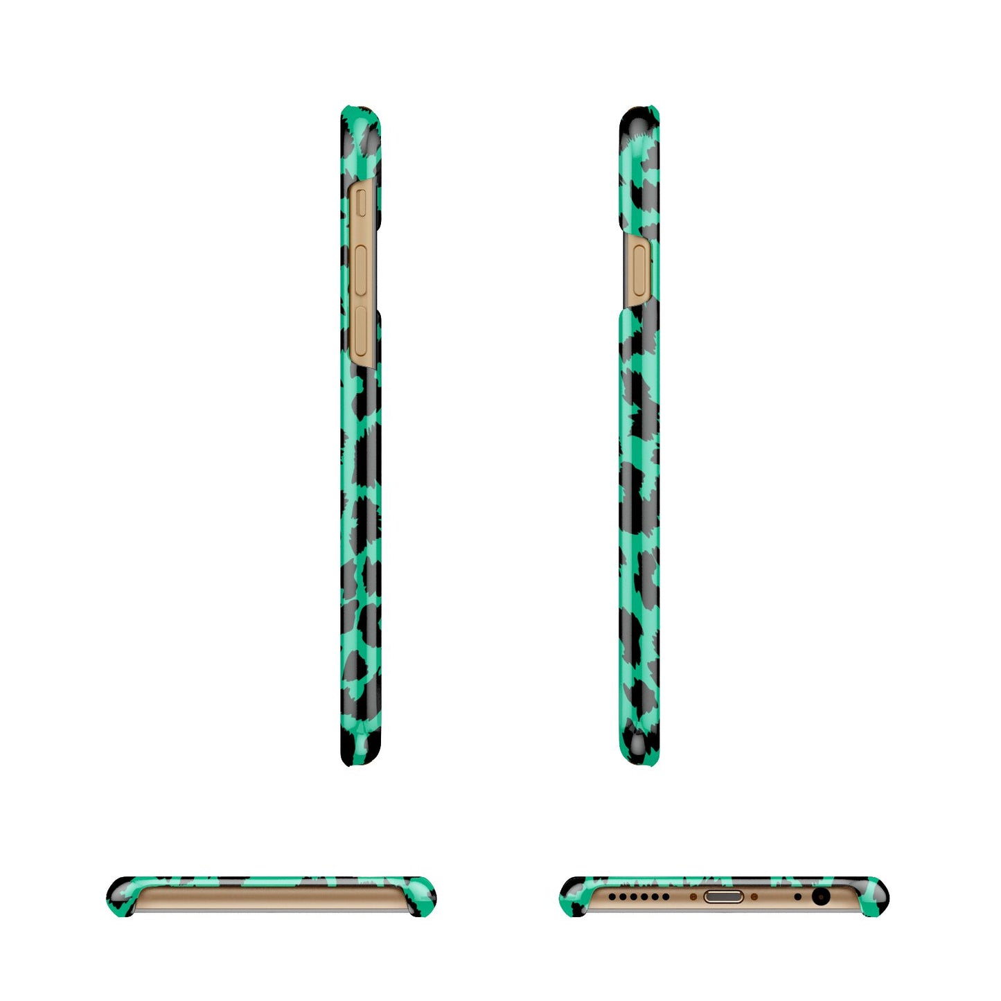 Green Leopard Print Apple iPhone 6 3D Wrap Snap Case Angled Images