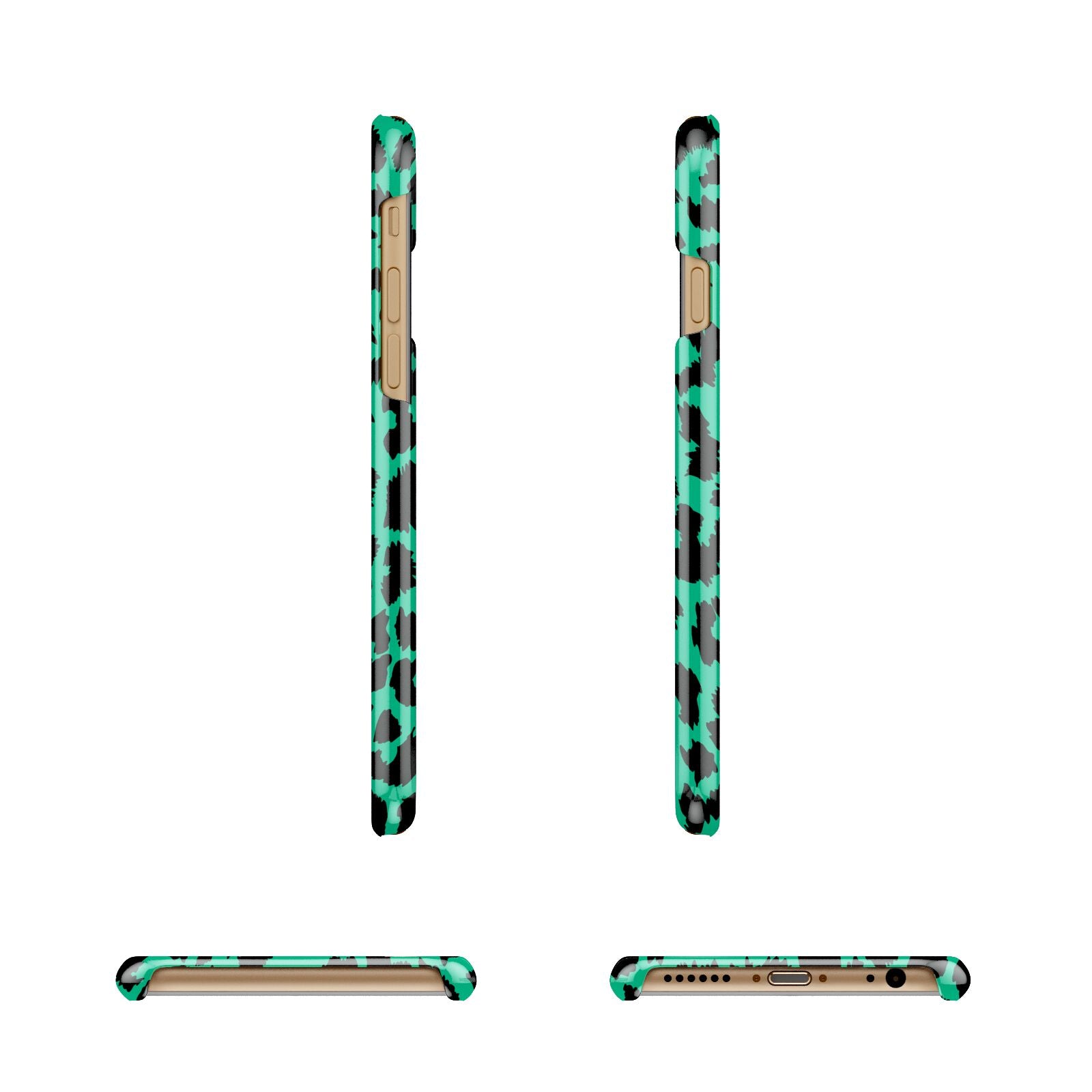 Green Leopard Print Apple iPhone 6 3D Wrap Snap Case Angled Images