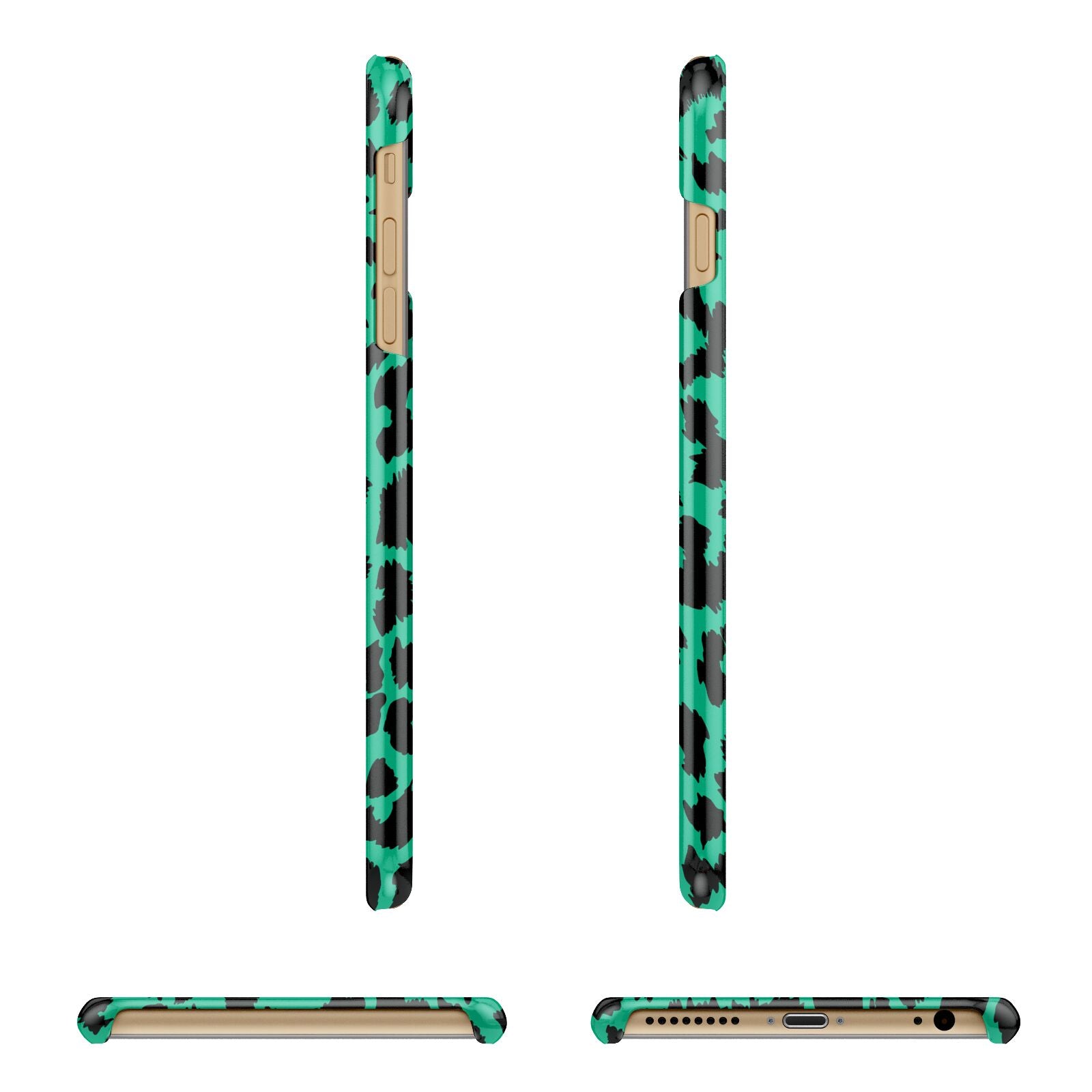 Green Leopard Print Apple iPhone 6 Plus 3D Wrap Snap Case Angled Images
