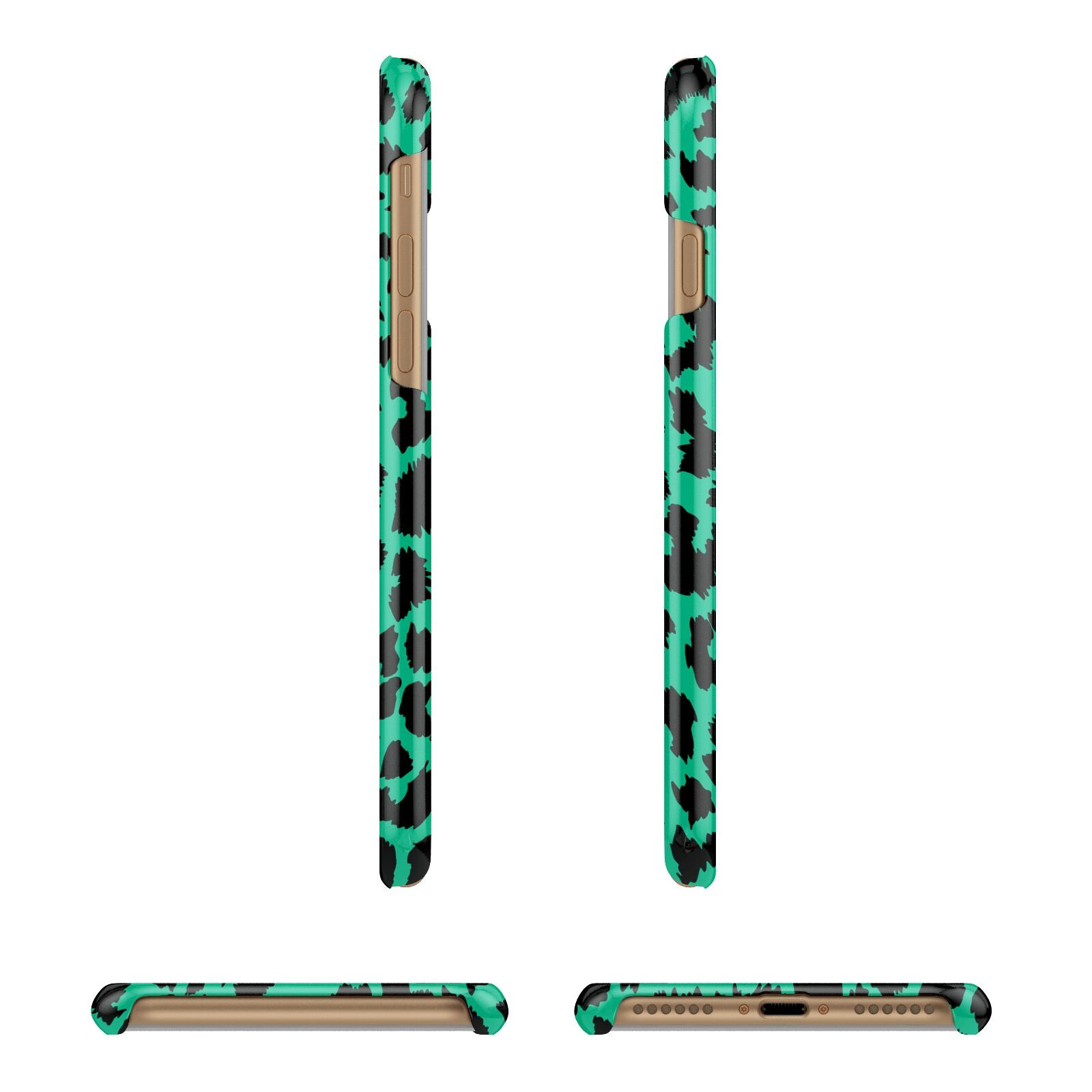 Green Leopard Print Apple iPhone 7 8 3D Wrap Snap Case Angled Images