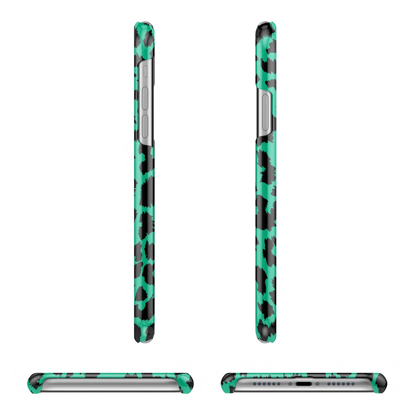 Green Leopard Print Apple iPhone XR 3D Wrap Snap Case Angled Images on White Phone