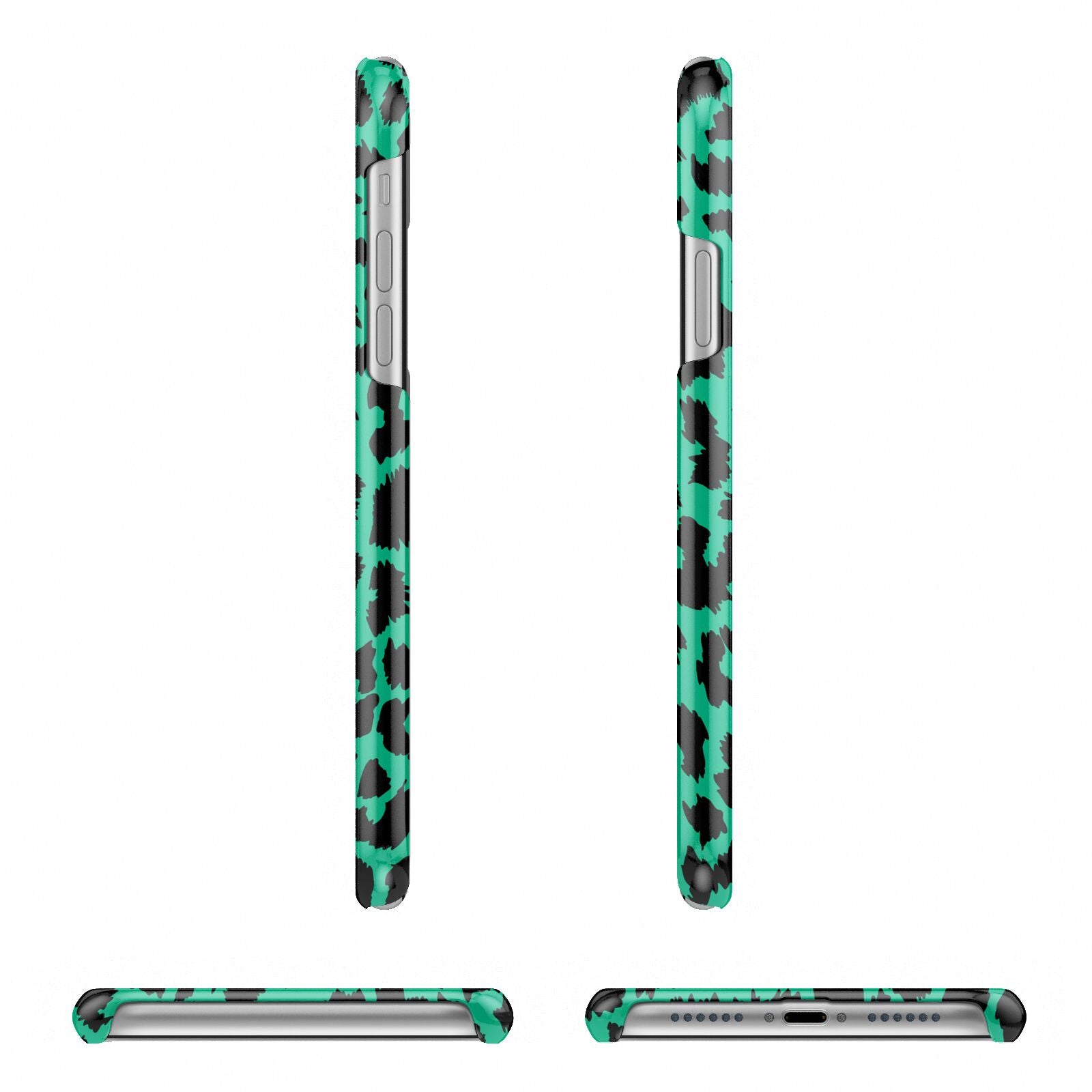Green Leopard Print Apple iPhone XR 3D Wrap Snap Case Angled Images on White Phone