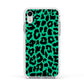 Green Leopard Print Apple iPhone XR Impact Case White Edge on Silver Phone