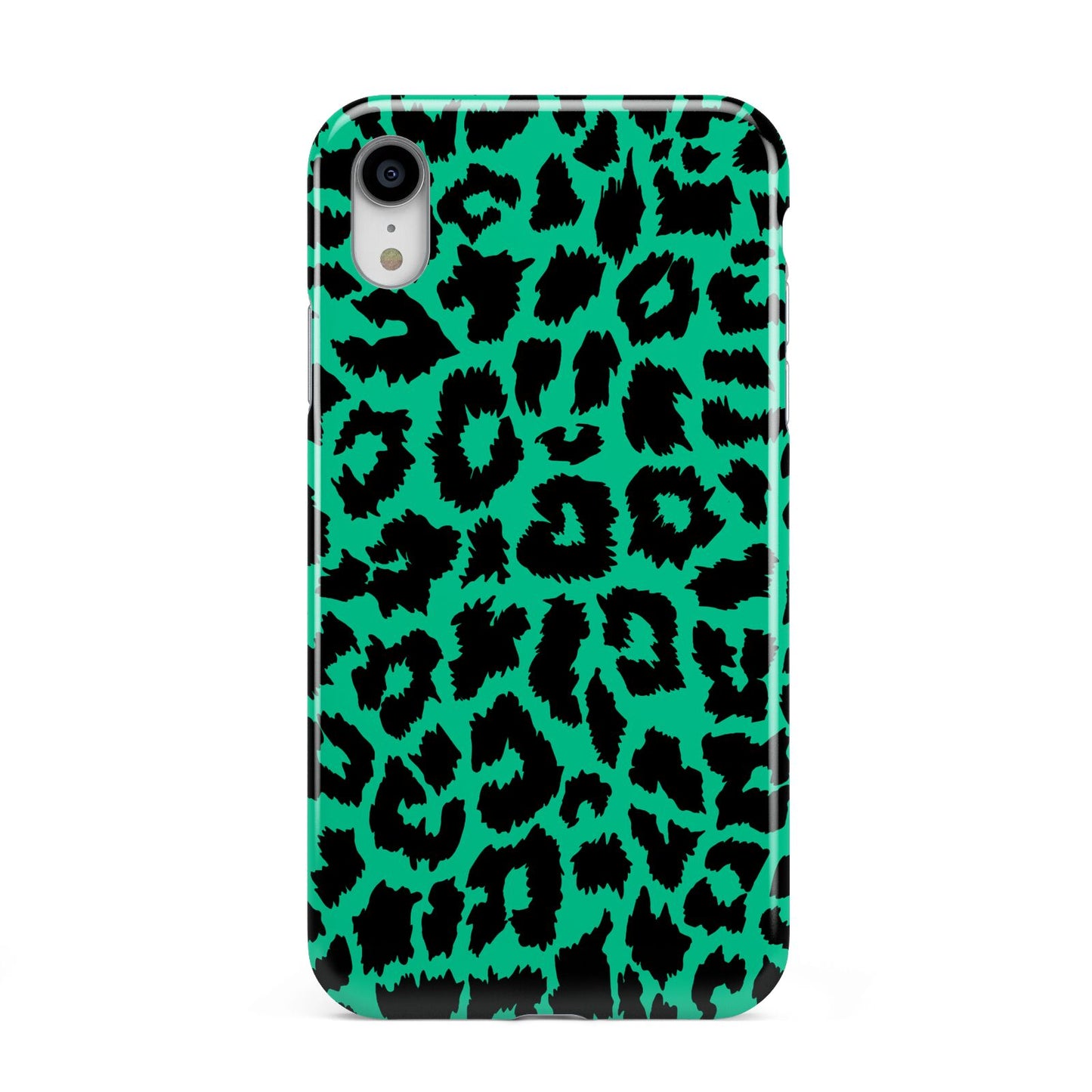 Green Leopard Print Apple iPhone XR White 3D Tough Case
