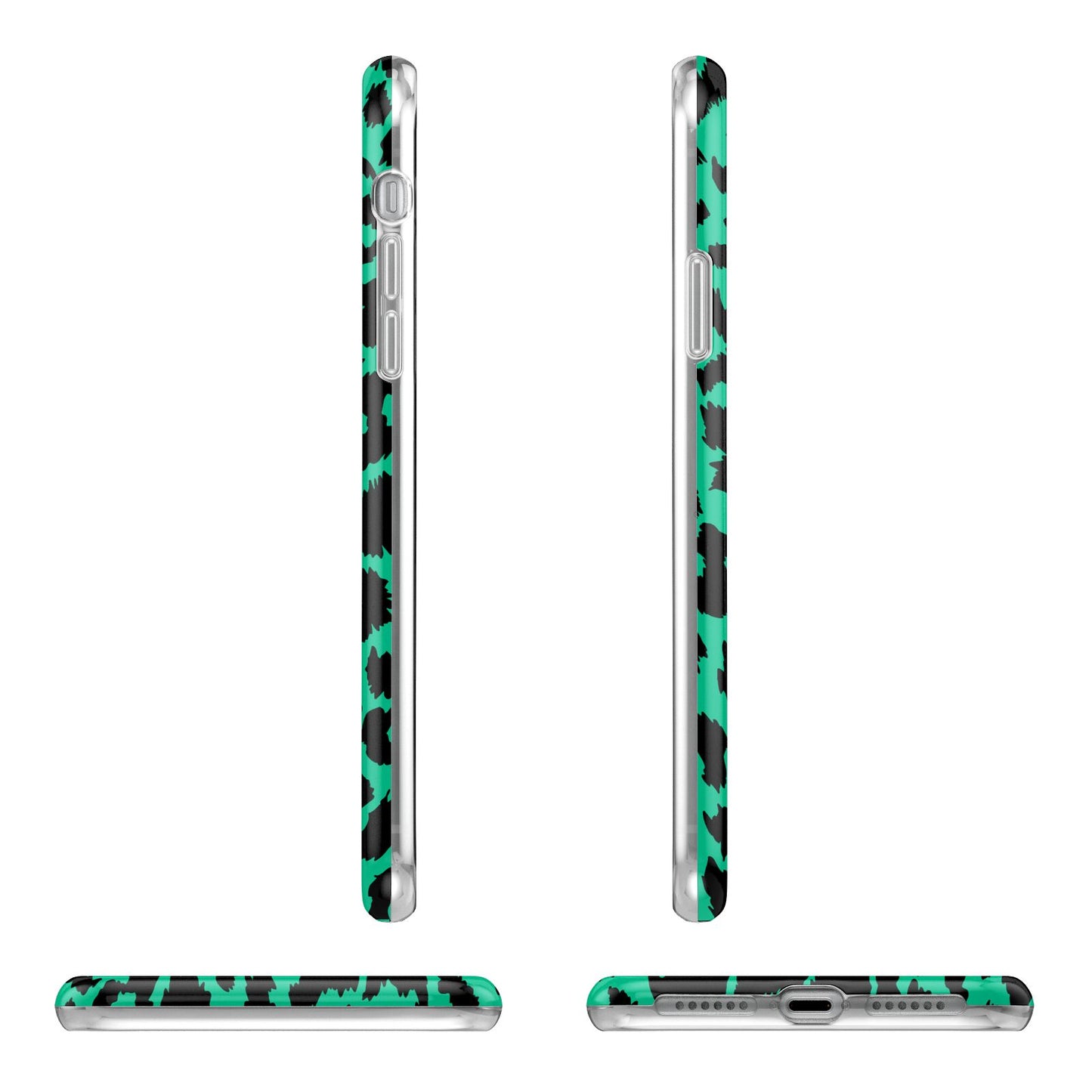 Green Leopard Print Apple iPhone XR in White with 3D Wrap Tough Case Alternative Image Angles