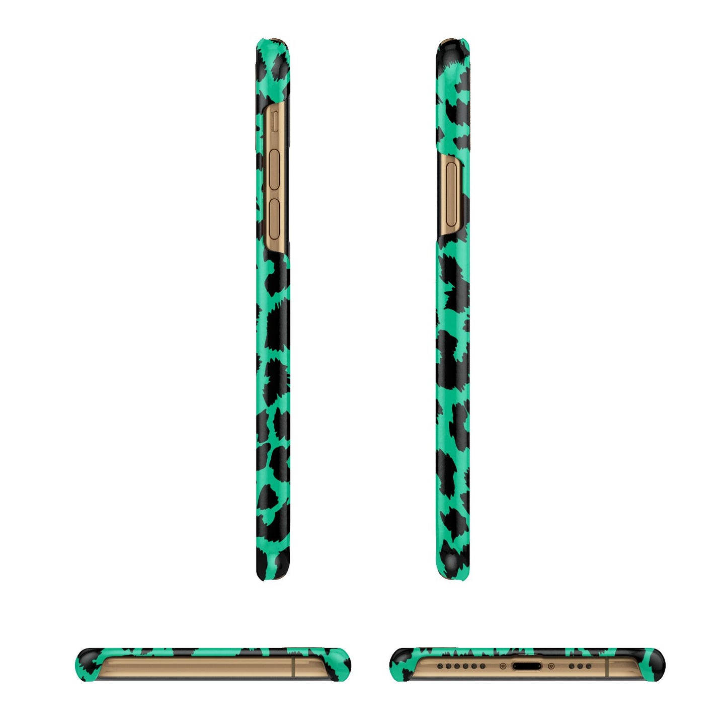 Green Leopard Print Apple iPhone Xs 3D Wrap Snap Case Angled Images
