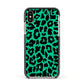 Green Leopard Print Apple iPhone Xs Impact Case Black Edge on Gold Phone