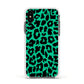 Green Leopard Print Apple iPhone Xs Impact Case White Edge on Black Phone