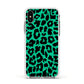 Green Leopard Print Apple iPhone Xs Impact Case White Edge on Silver Phone