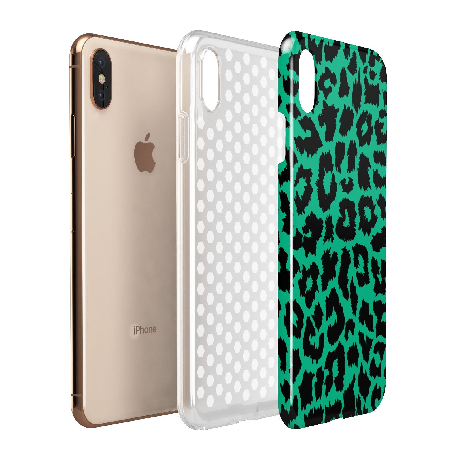 Green Leopard Print Apple iPhone Xs Max 3D Tough Case Expanded View