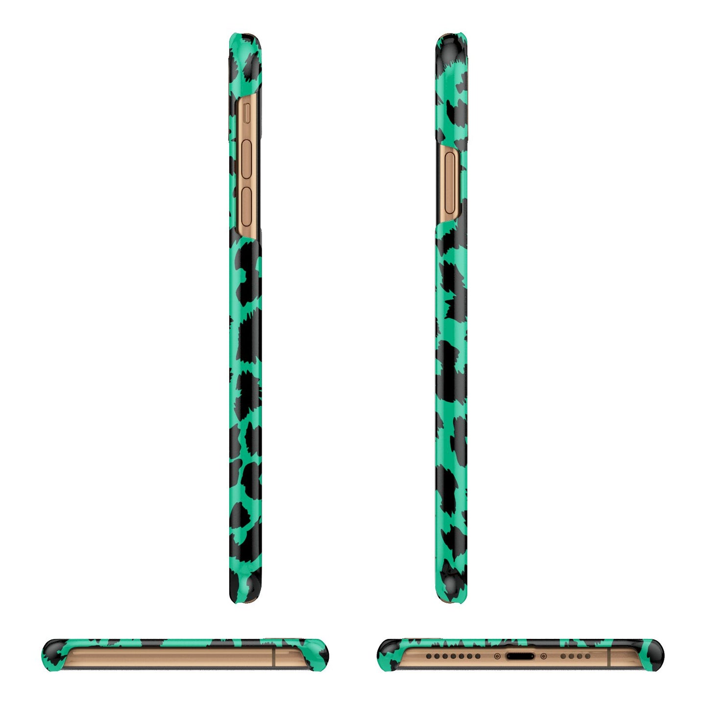 Green Leopard Print Apple iPhone Xs Max 3D Wrap Snap Case Angled Images