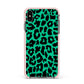 Green Leopard Print Apple iPhone Xs Max Impact Case Pink Edge on Black Phone
