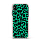 Green Leopard Print Apple iPhone Xs Max Impact Case Pink Edge on Black Phone