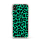 Green Leopard Print Apple iPhone Xs Max Impact Case Pink Edge on Gold Phone