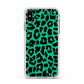 Green Leopard Print Apple iPhone Xs Max Impact Case Pink Edge on Silver Phone