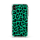 Green Leopard Print Apple iPhone Xs Max Impact Case White Edge on Gold Phone