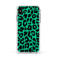 Green Leopard Print Apple iPhone Xs Max Impact Case White Edge on Silver Phone