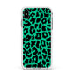 Green Leopard Print Apple iPhone Xs Max Impact Case White Edge on Silver Phone
