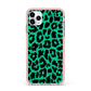 Green Leopard Print iPhone 11 Pro Max Impact Pink Edge Case