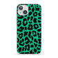Green Leopard Print iPhone 13 Clear Bumper Case