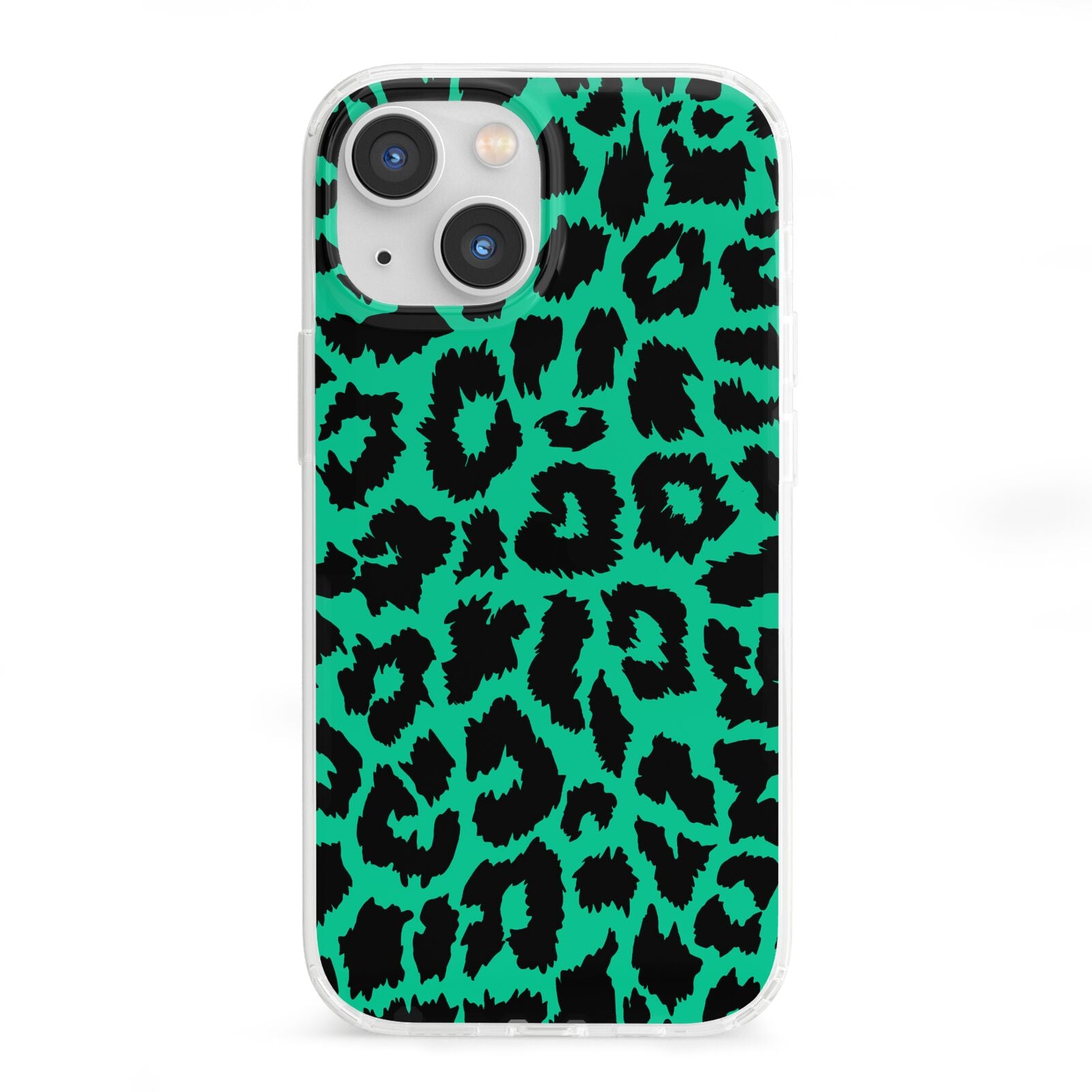 Green Leopard Print iPhone 13 Mini Clear Bumper Case