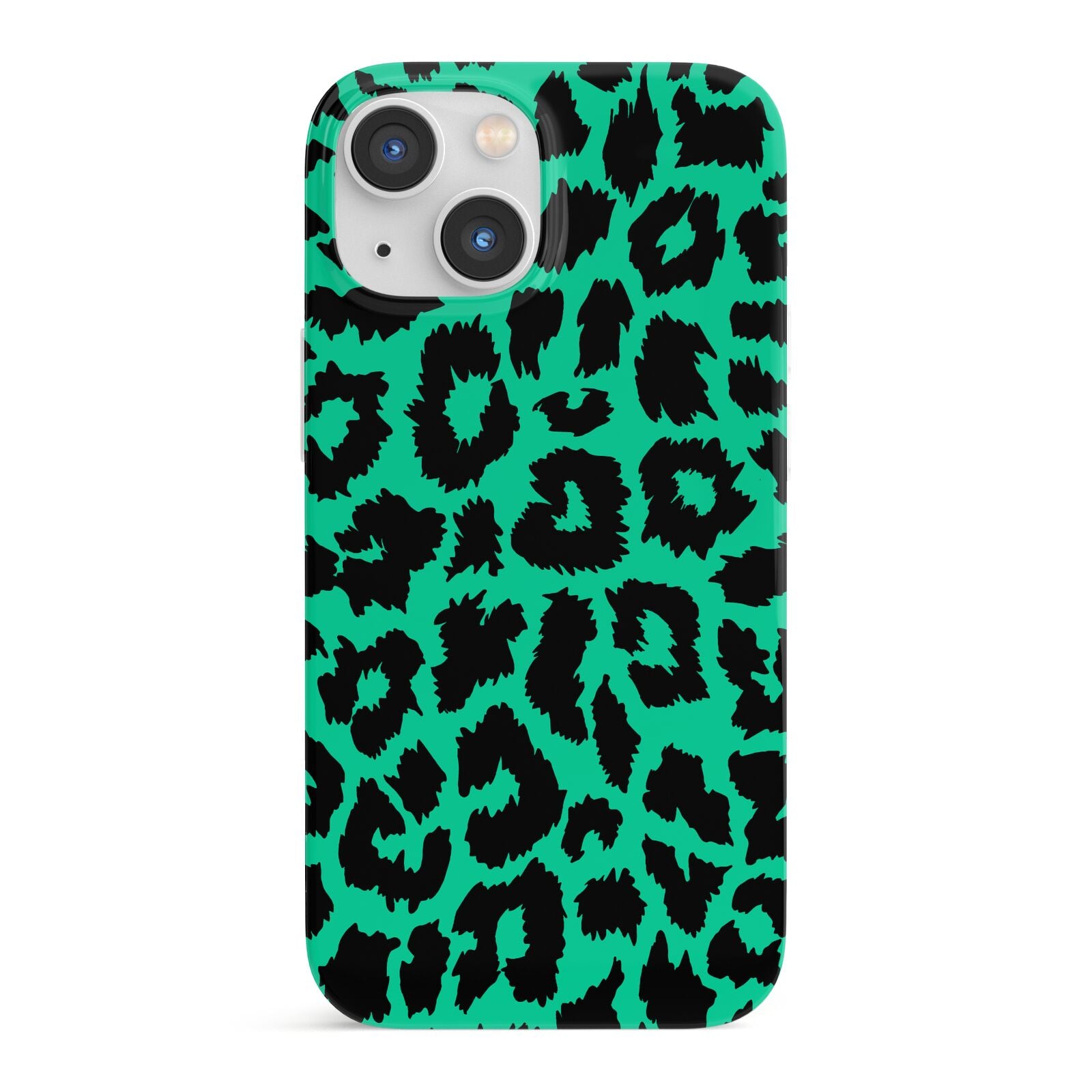 Green Leopard Print iPhone 13 Mini Full Wrap 3D Snap Case